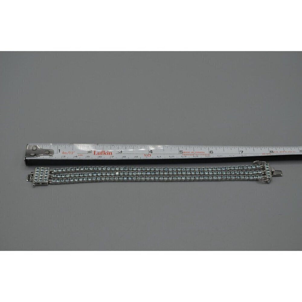 Blue Cubic Zirconia Three Strand Tennis Bracelet Sterling Silver 925 ADI CZ 8" - Picture 10 of 10